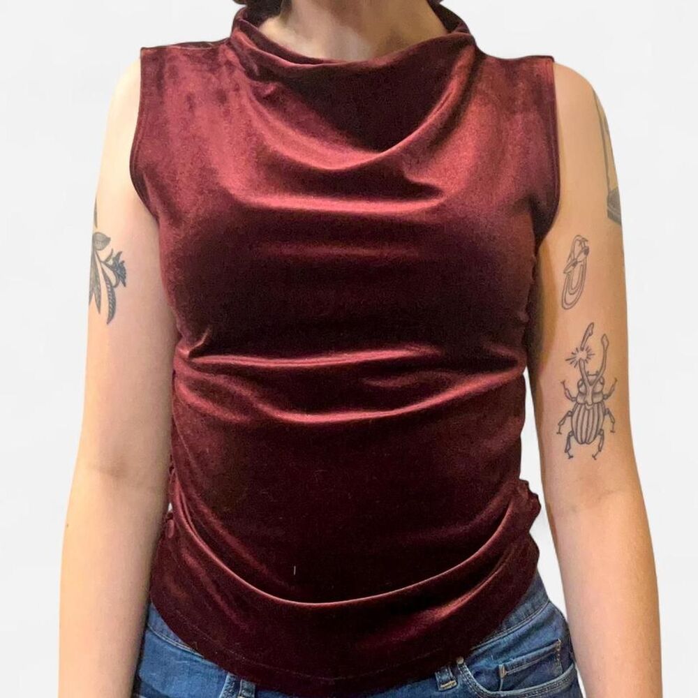 Old Navy Women's Velvet Burgundy Mock Neck Sleeveless Blouse